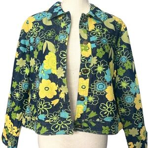 Analogy Jean Jacket Blue and Yellow Floral Design